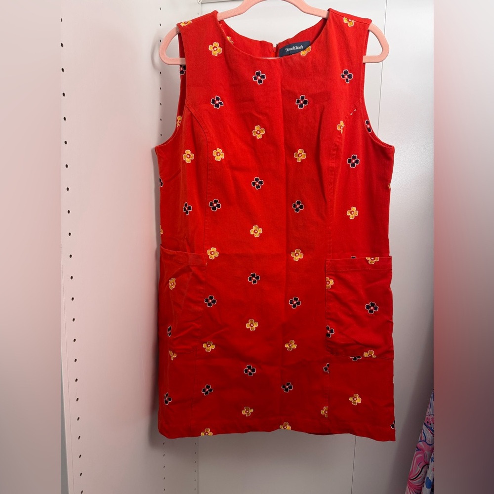 Modcloth Bright Red Dress with Floral Accents